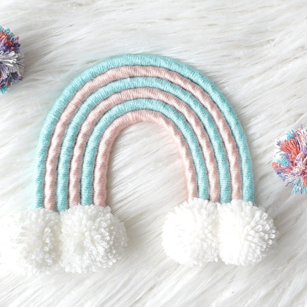 Handmade macrame rainbow gender reveal
